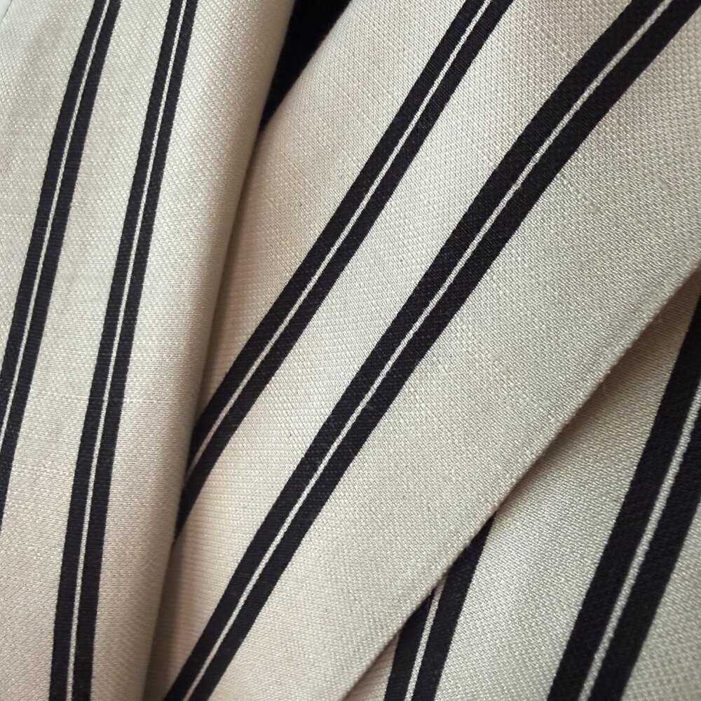 Zara Woman Black/Off White Striped Longline Blazer Coat Jacket Linen Blend - Picture 5 of 9